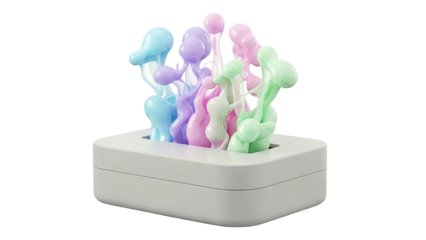 Pastel paint splashes in a white container