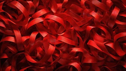 Shiny Red Metallic Ribbons Woven Together Reflecting Light Creating Intricate Pattern Abstract Background Decorative Art Festive Mood