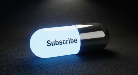 Glowing Capsule with 'Subscribe' Text: Digital Marketing Concept for Online Engagement and Content Consumption