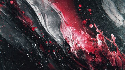 Abstract Expressionism with Red White and Black Splatters on Textured Dark Canvas Background Dynamic Brushstrokes and Paint Dripping for Modern Art Design