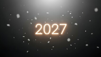 Glowing depiction of the year 2027 with sparkling lights against a blurred dark background festive theme