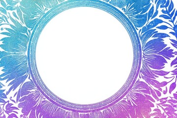 Circular White Frame with Floral Motif Gradient From Turquoise To Purple In White Background For Text Insertion With Elegant Detailed Textured Pattern