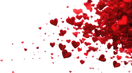 Red hearts explosion on transparent background