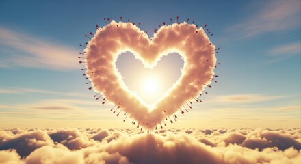 Fototapeta premium Heart Shaped Cloud Formation on Sky, Dreamy Cloudscape, Love Concept, Romantic Sky Background