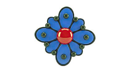 Abstract Floral Design with Blue Petals and Red Center