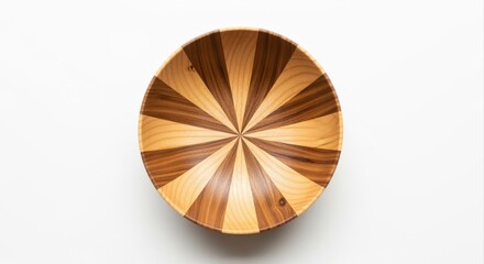 Artisan Crafted Wooden Bowl with Starburst Pattern: A Decorative Object for Home Decor and Tableware