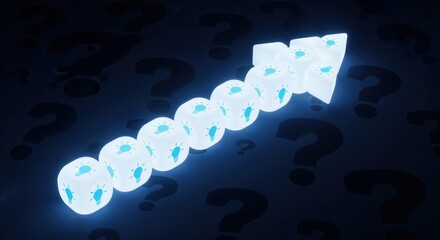Conceptual Arrow Formed by Cubes Illuminating Path Through Questions, Symbolizing Solutions and Progress
