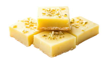 Delicious pile of yellow squares, isolated on transparent background