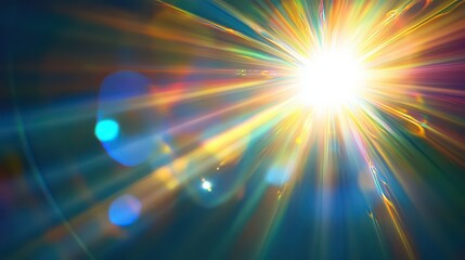 A vibrant and colorful depiction of a bright sunburst with radiant beams of light