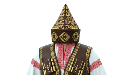 Man in traditional Circassian costume with ornate hat and vest