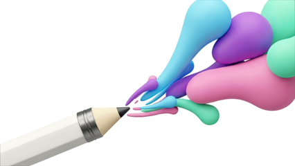 Pencil creating colorful abstract blobs and shapes