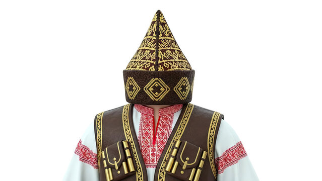 Man in traditional Circassian costume with ornate hat and vest