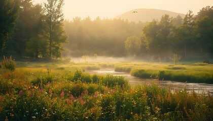 Naklejka premium morning mist on a foggy morning