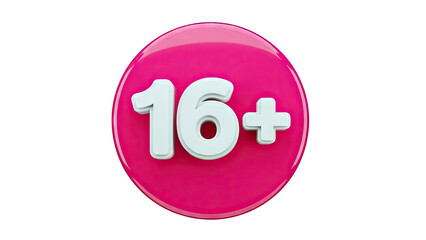 16+ rating symbol on a pink circle