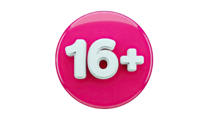 16+ rating symbol on a pink circle