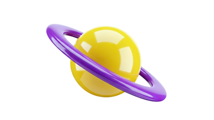 3D Rendering of a Yellow Planet with a Purple Ring