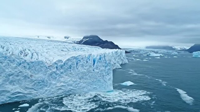 Melting Iceberg Landscape with Islands and Cloudy Sky.
