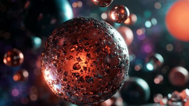 Microscopic Red Particles in Motion Closeup.