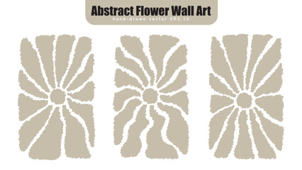 Abstract Scribble Foliage Wall Art Set with Hand Drawn Flower Silhouettes