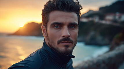 A man going for a morning run on the beach.