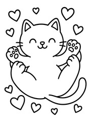Obraz premium Cuddly Cat with Love: A charming line art illustration of a cute cat basking in a cloud of love, radiating joy and affection.