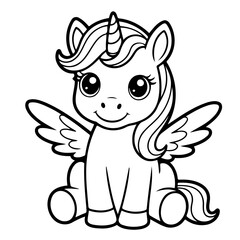 Obraz premium Whimsical Unicorn: A charming illustration of a mythical unicorn with a single spiraling horn, flowing mane and delicate wings, embodying magic and wonder.