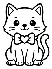 Obraz premium Adorable Cartoon Cat with Heart Bowtie: A charming cartoon cat with endearing eyes and a delightful heart-shaped bowtie, embodying sweetness and playful spirit.