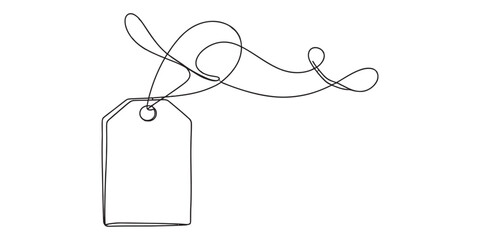 Naklejka premium Continuous line art drawing of a blank tag or label with a flowing string Vector, illustration