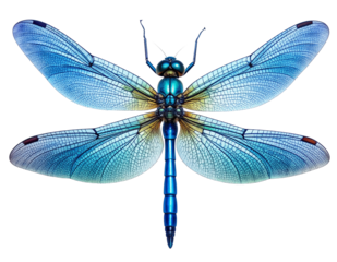  Blue Dragonfly with Iridescent Wings, Isolated on Transparent Background PNG 