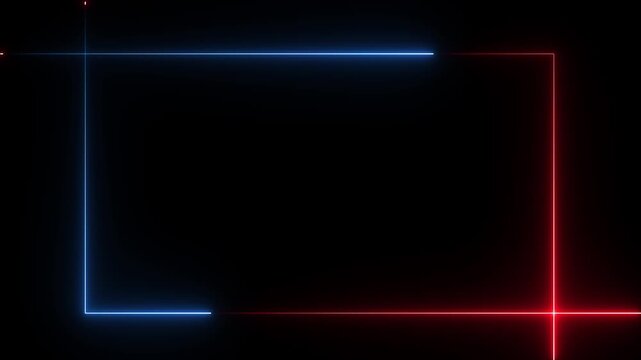 Abstract neon red and blue color picture frame background, Rectangular neon effect Animation. neon Flame Gradually Appearing in A rectangle Frame. lights in rectangle shape background. 4k video