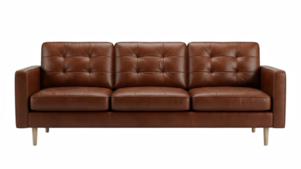 Brown Leather Sofa Modern Living Room Seating Furniture
