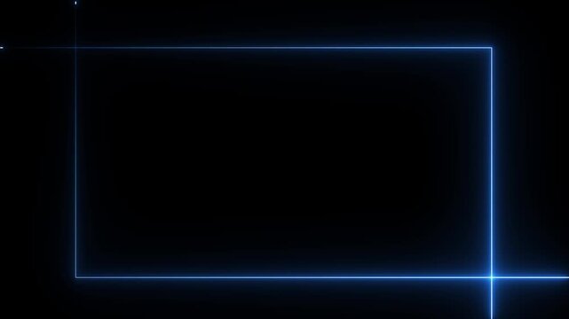 Abstract neon blue picture frame background, Rectangular neon effect Animation. neon Flame Gradually Appearing in A rectangle Frame. lights in rectangle shape background. 4k video