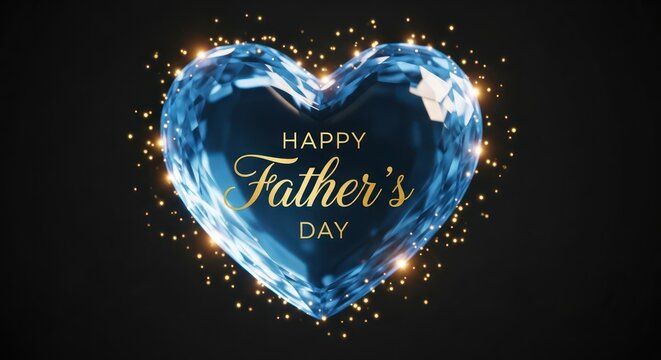 Brilliant sapphire heart radiates father's day love with golden script elegance and sparkle