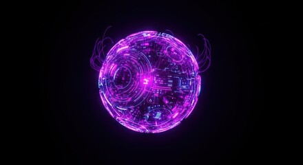 Futuristic glowing orb with intricate circuit patterns for advanced technology concept