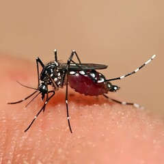 Fototapeta premium Close Up a Mosquito Sucking Human Blood,