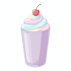 Pastel swirled soft serve in a purple glass cup topped with a cherry