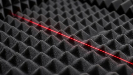 Close up of acoustic foam with a thin red line creating a visual wave pattern