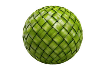 Green woven sphere with intricate texture against black background pattern