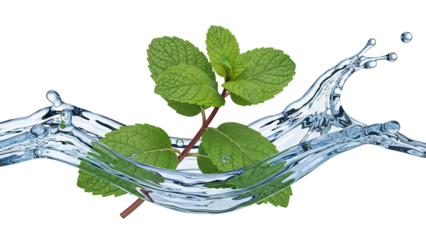 Fresh Mint Leaves with Water Splash