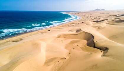 Vast Desert Dunes Meet Ocean Waves in a Stunning Coastal Landscape.