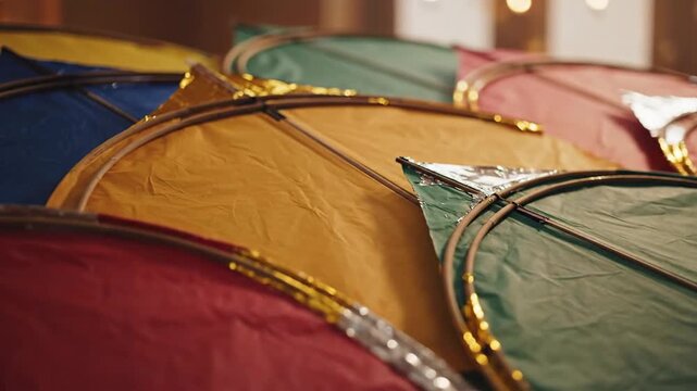 Colorful Traditional Kites Stacked Together for Festival