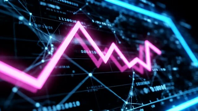 Neon graph chart with coding background.