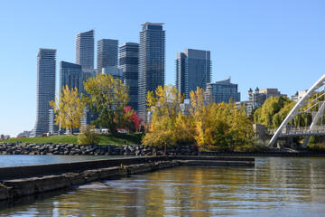 Fototapeta premium Etobicoke waterfront skyline in sunny autumn weather