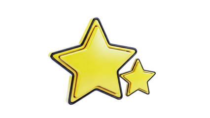 Two Yellow Stars with Black Edges on White Background