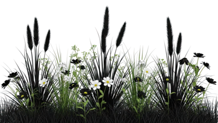 Black and White Floral and Grass Arrangement
