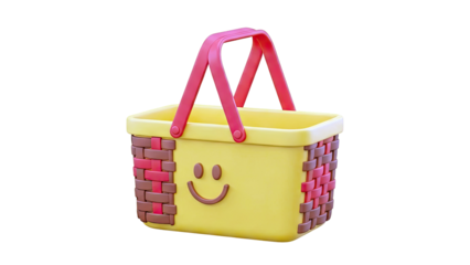 Cute Yellow Basket with Red Handles and Smiley Face
