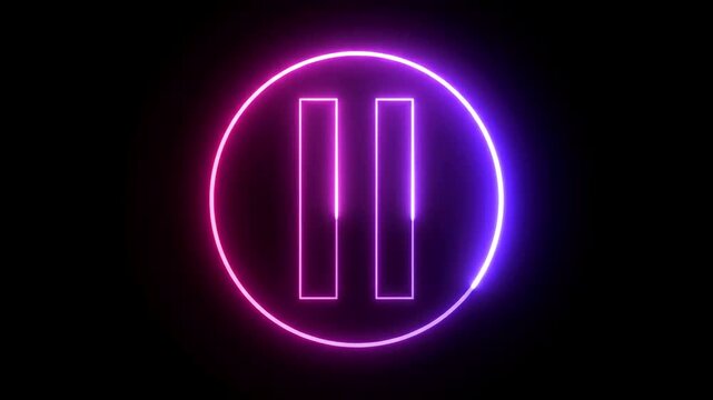 Neon pause button on black background.
