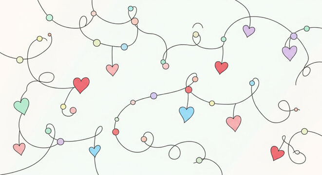 Set of colorful heart string lights