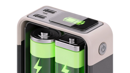 Power Bank Cutaway with Internal Batteries and USB Ports