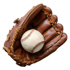 Brown leather baseball glove and ball, Traditional American sport equipment
